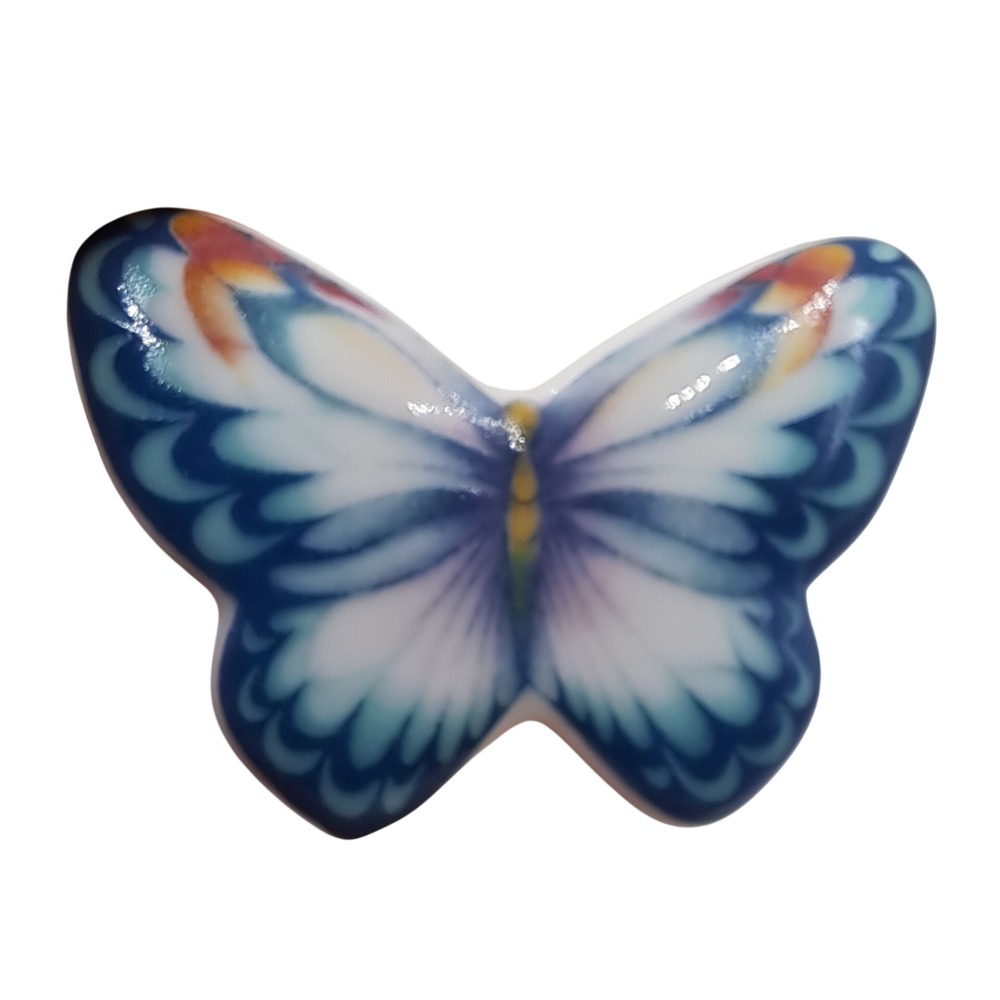 Vintage Avon Porcelain Butterfly Convertible Pin Brooch and Trinket Box Set Blue